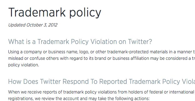 Twitter Trademark Policy