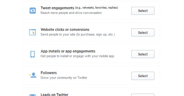 Old Twitter Ads Options