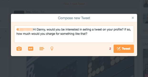Selling Tweets on a Profile